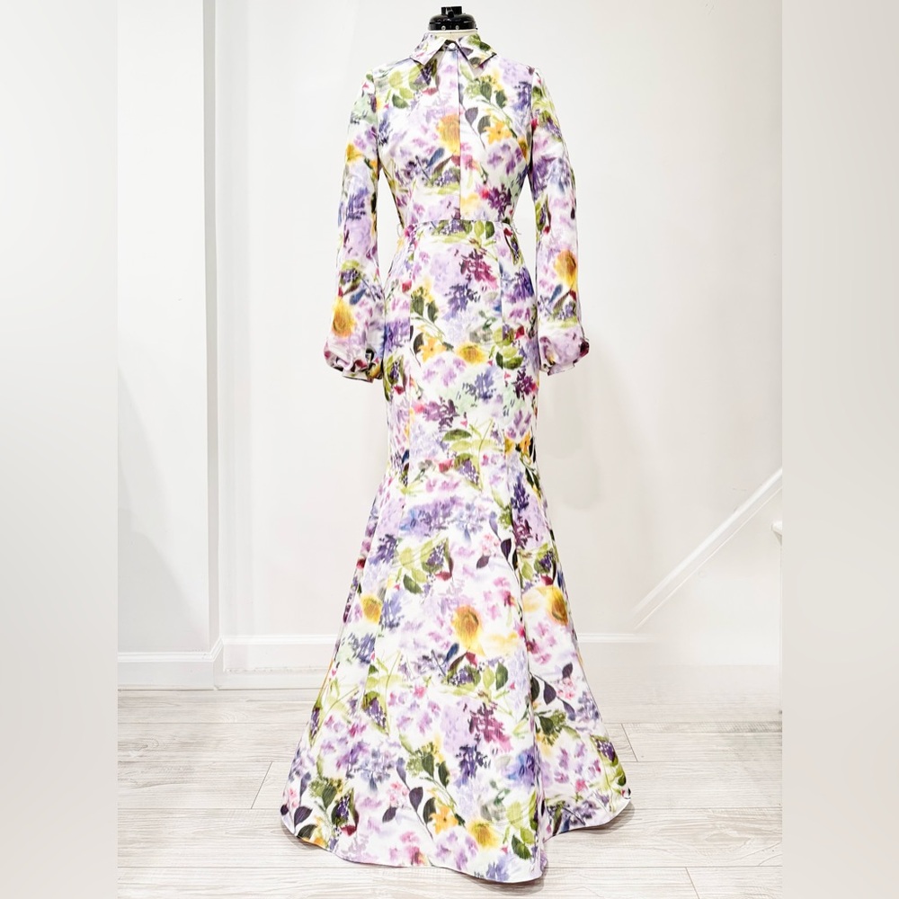 BADGLEY MISCHKA Floral-print multicolor Long Sleeve Taffeta Mermaid Gown - Picture 5 of 16